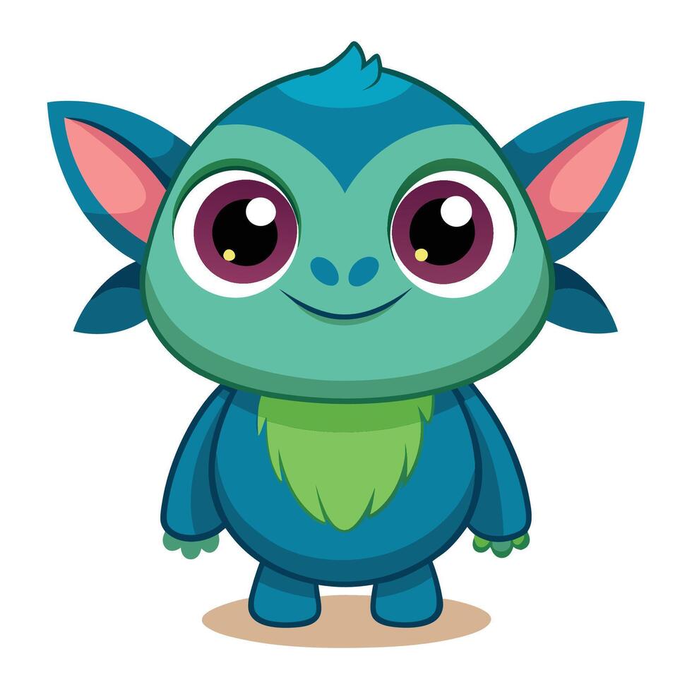 a cartoon blue and green creature with big eyes vector
