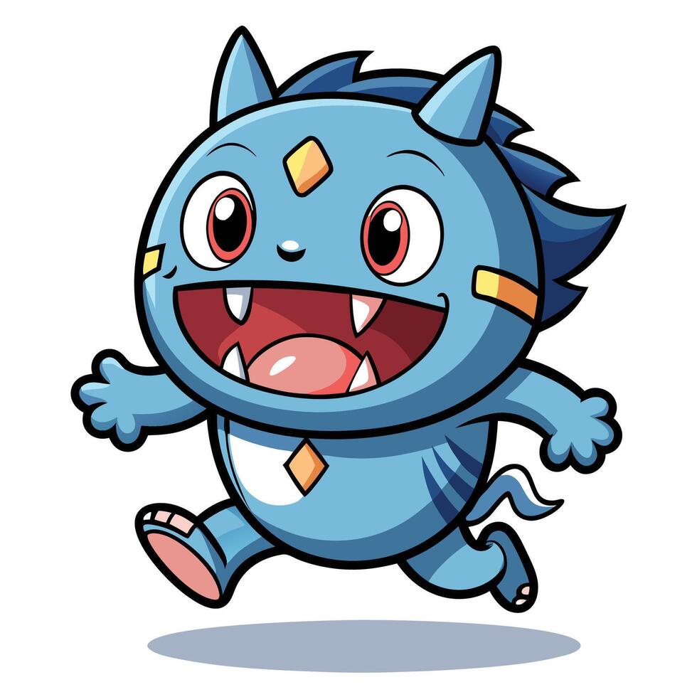 blue monster running with its mouth white background vector