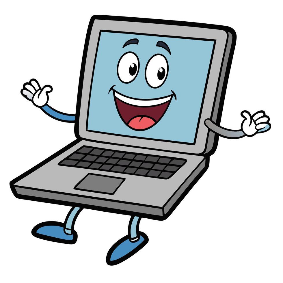 a cartoon laptop character with arms outstretched vector