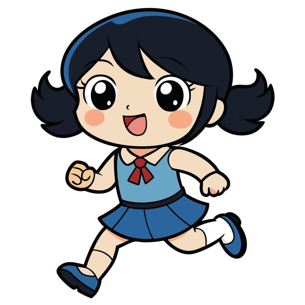 a cartoon girl running with her arms outstretched white background vector