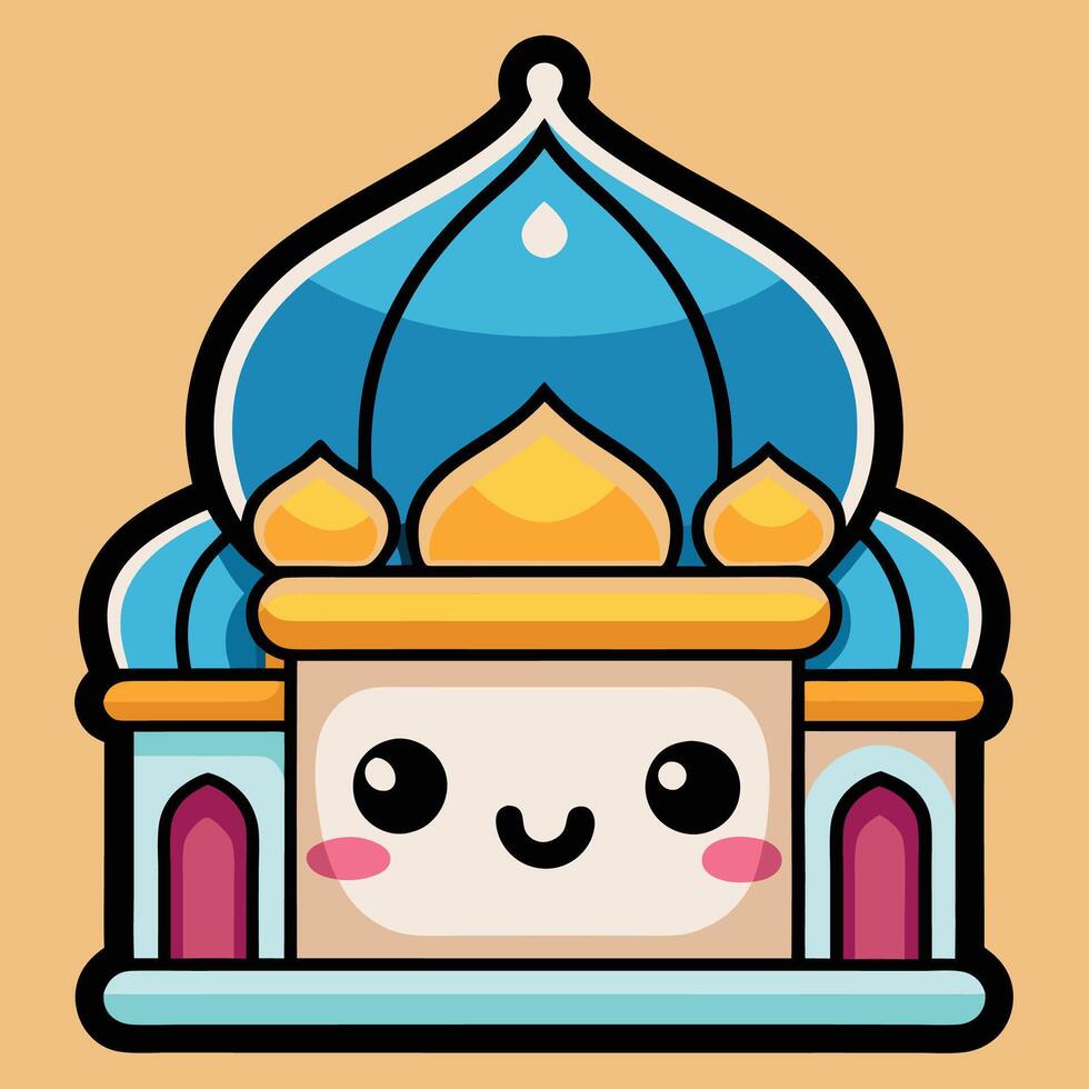 a cartoon building with a smiling face white background vector
