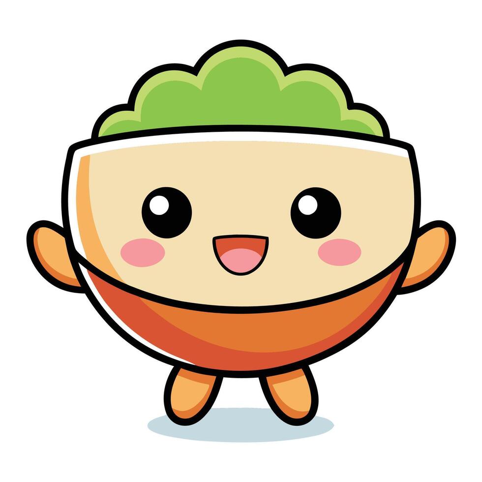 cute kawaii bowl of ramen with green and red eyes vector