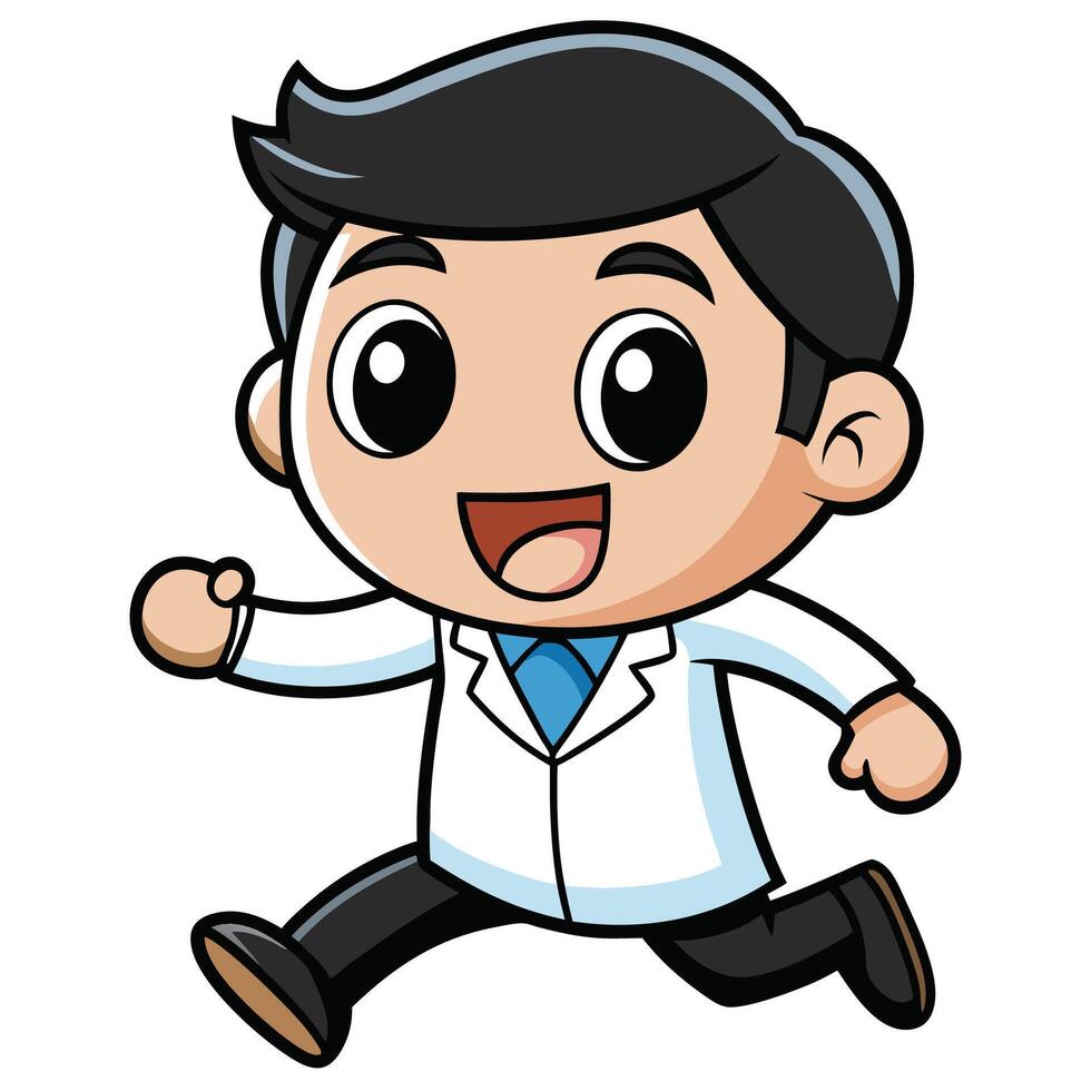 cartoon doctor running with a happy face vector