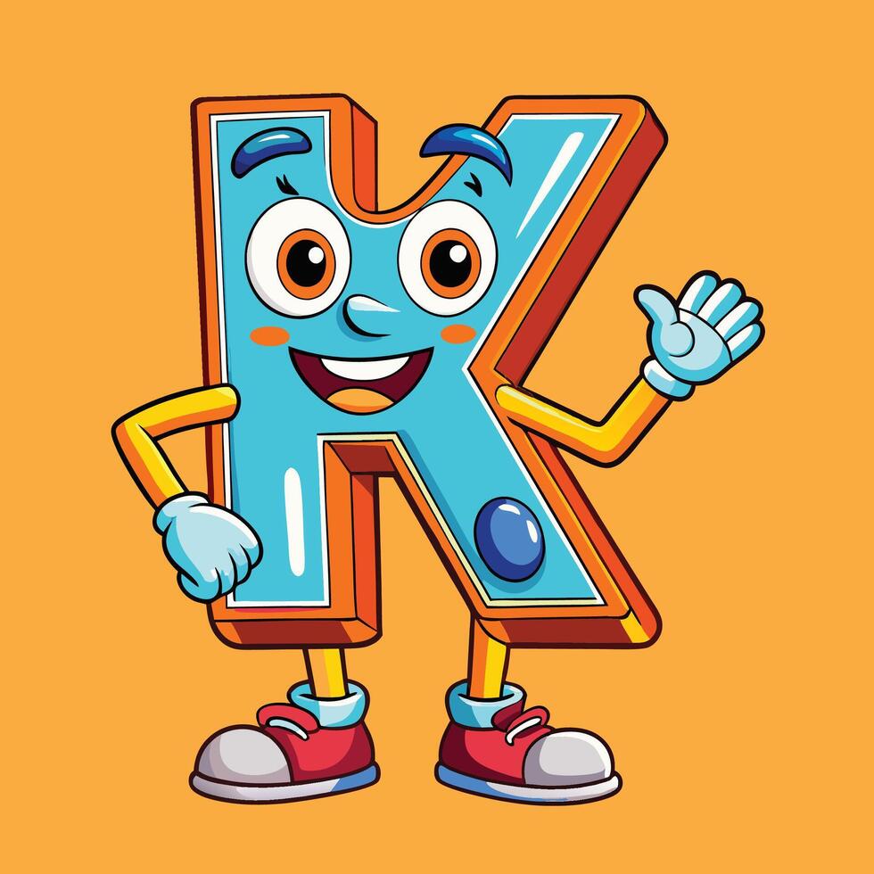 cartoon letter k character with hands and feet vector