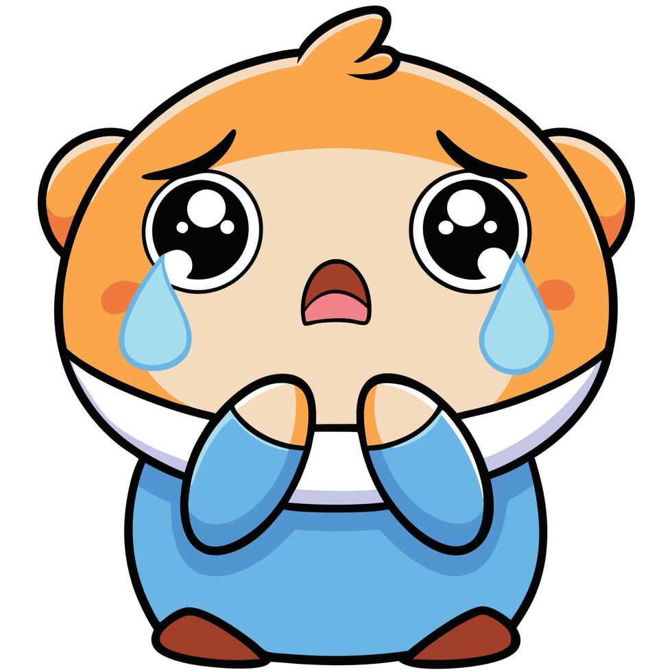 a cartoon bear crying with his hands on his face vector