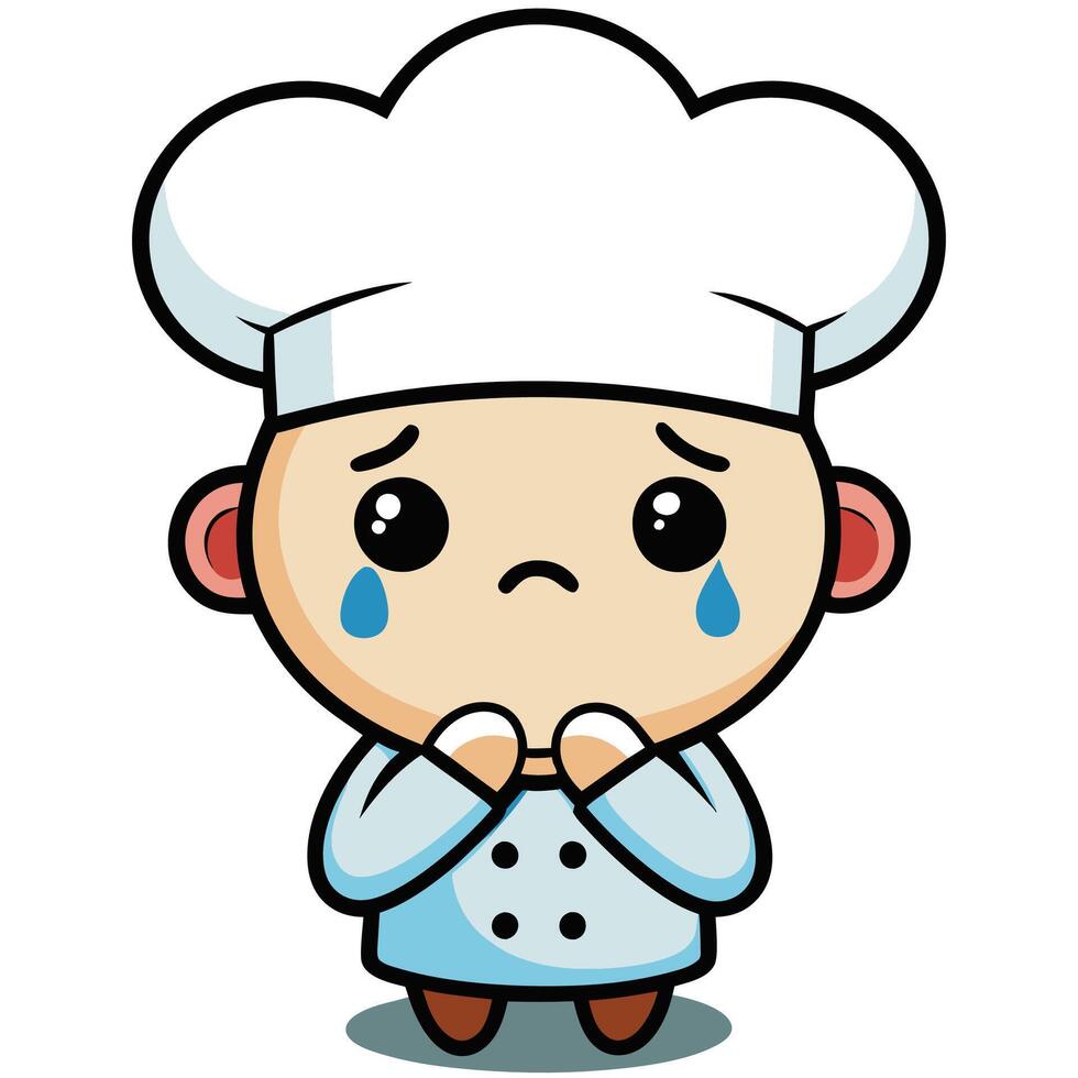 a cartoon chef crying with his hands folded white background white background vector