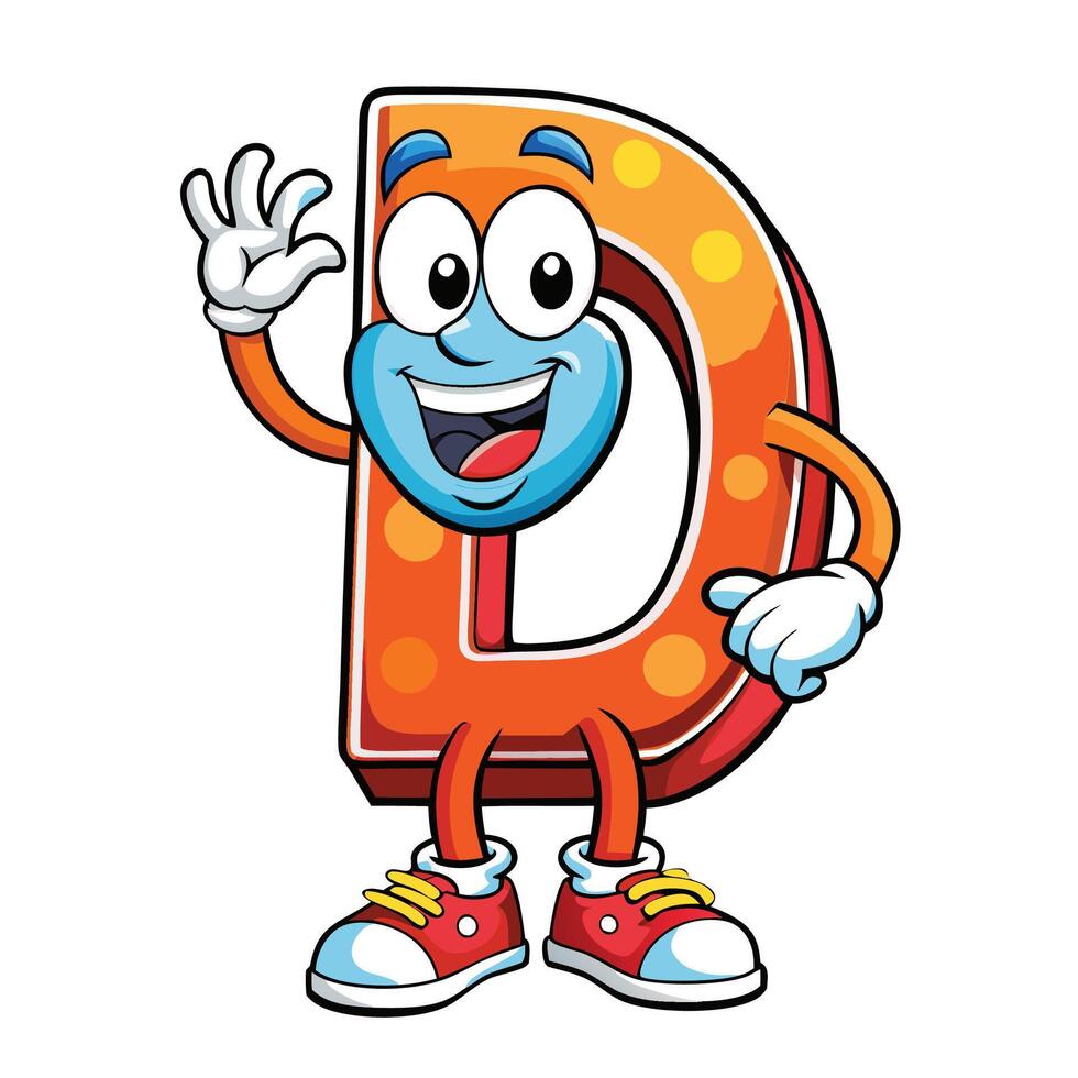 cartoon letter d character waving and smiling illustration vector