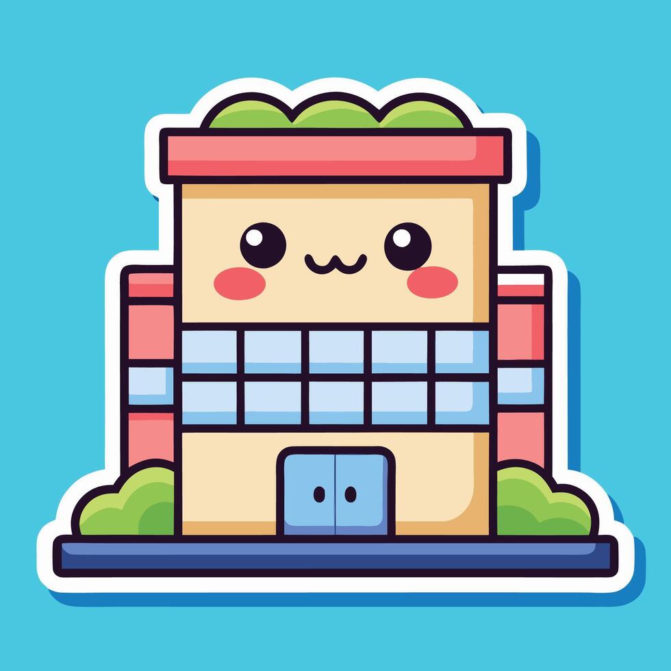 a cute cartoon building with a window sticker vector