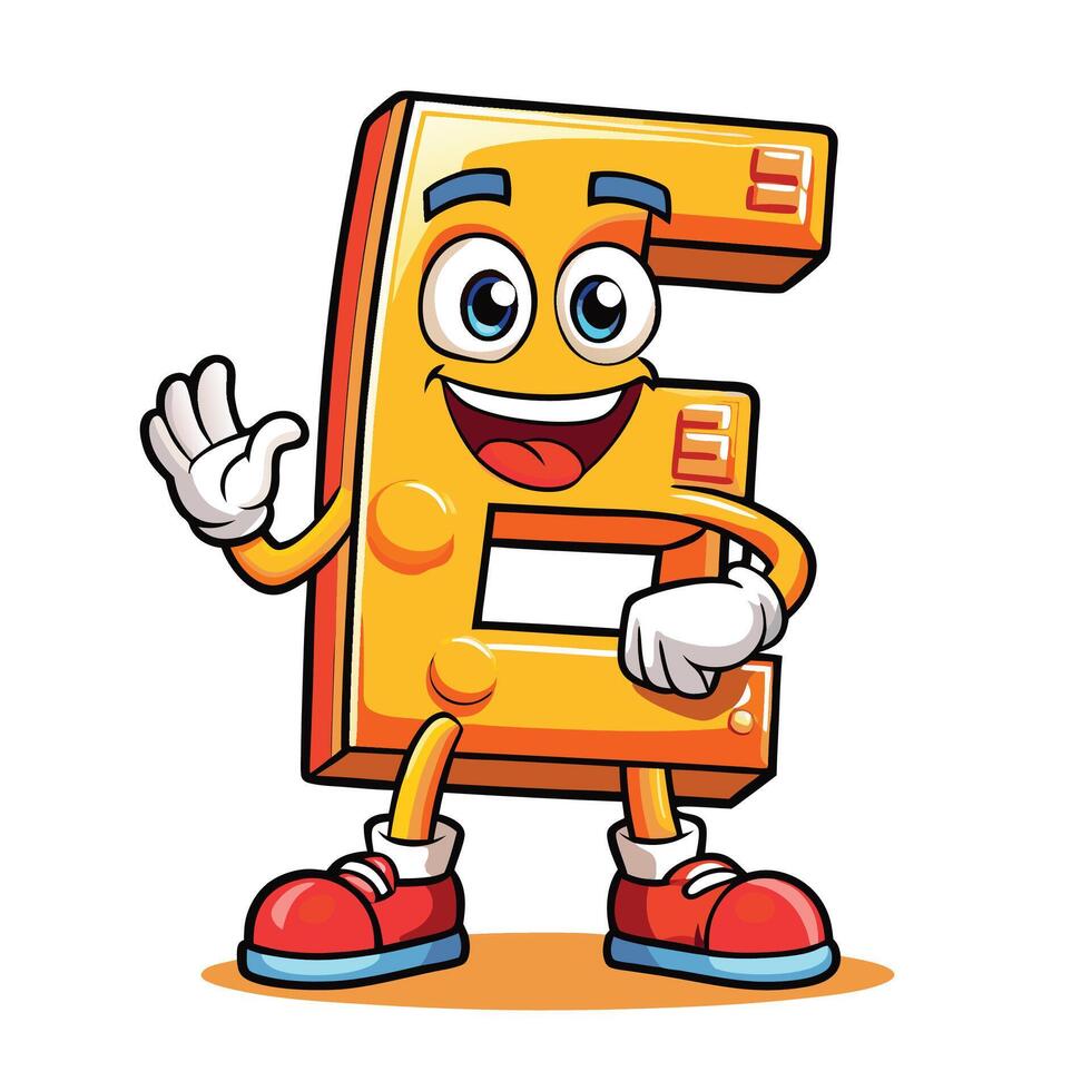 a cartoon letter e character waving and smiling white background vector