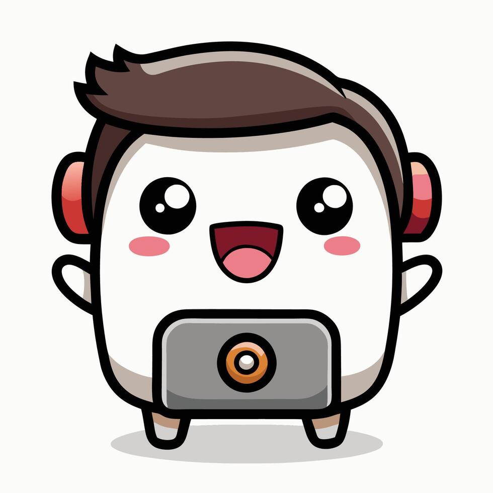 a cartoon character with headphones on his head white background vector