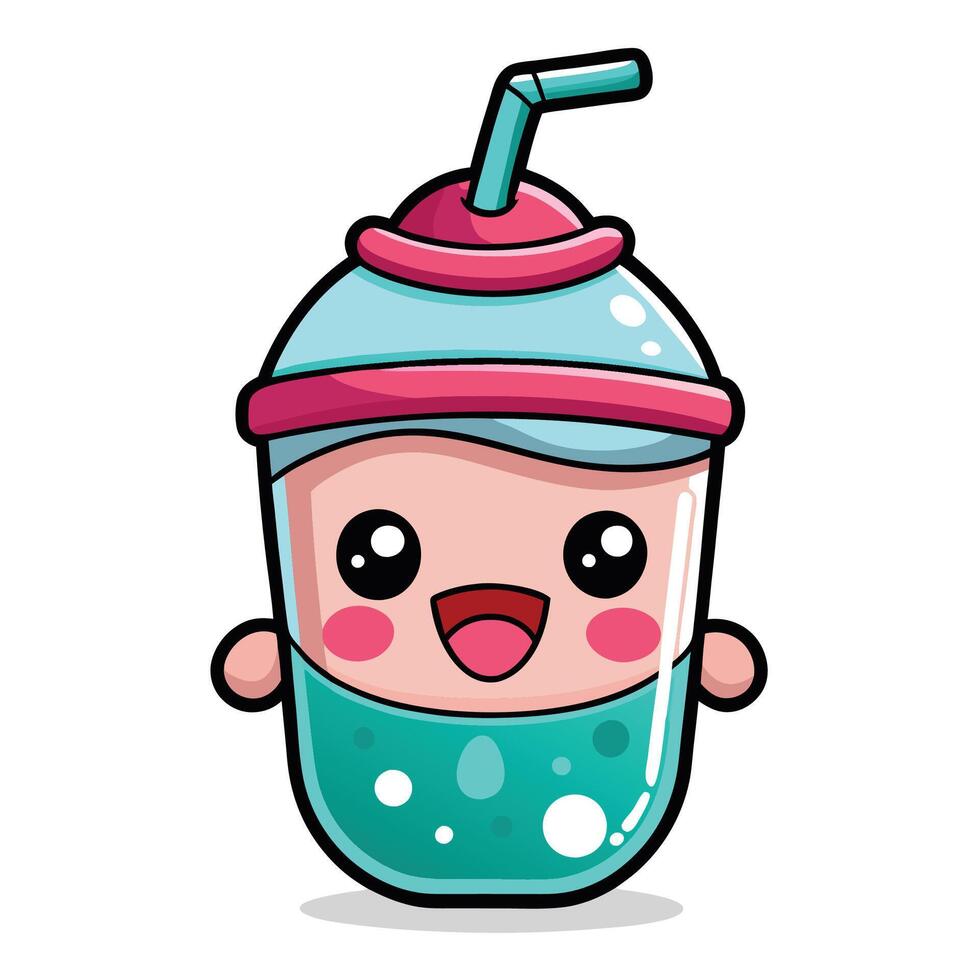 cute cartoon drink with straw and a smile vector