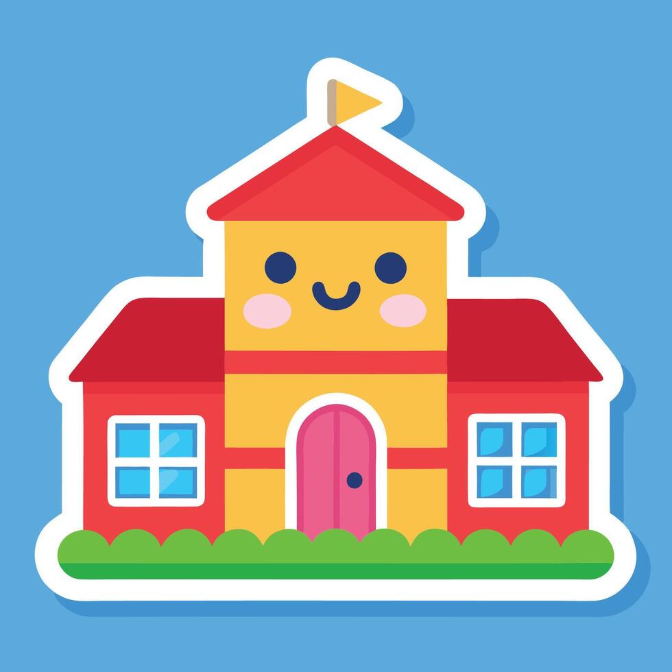 a cartoon house with a smiley face on it white background white background vector