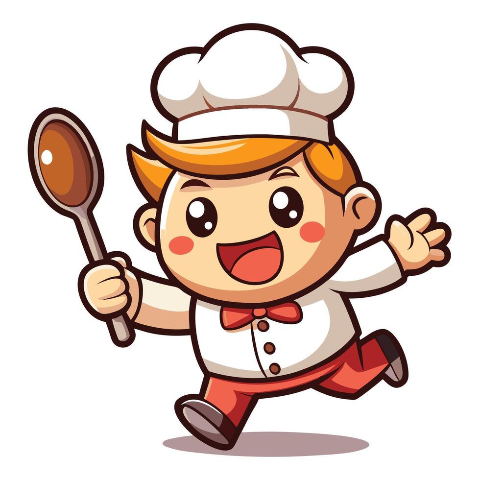 cartoon chef running with a spoon white background vector