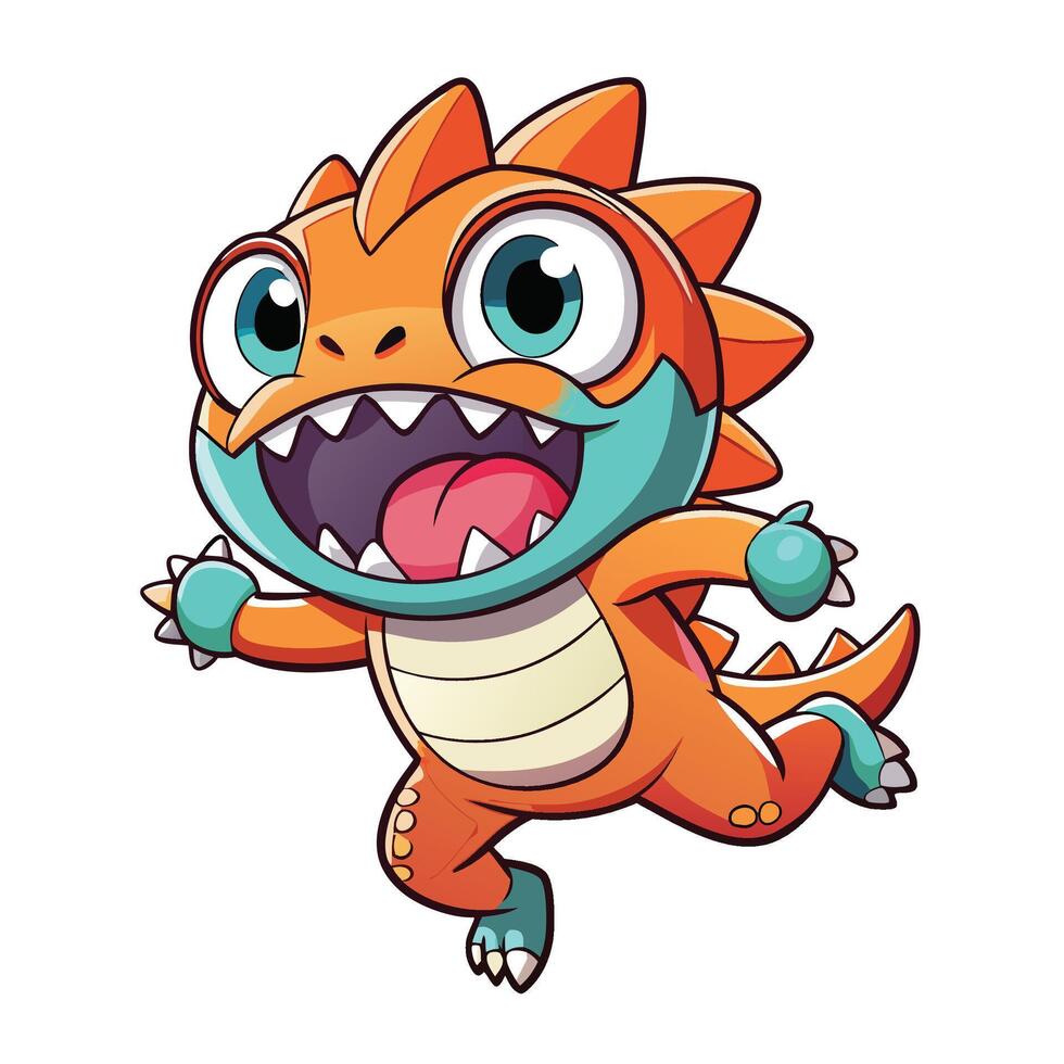 a cartoon dinosaur running with its mouth open vector