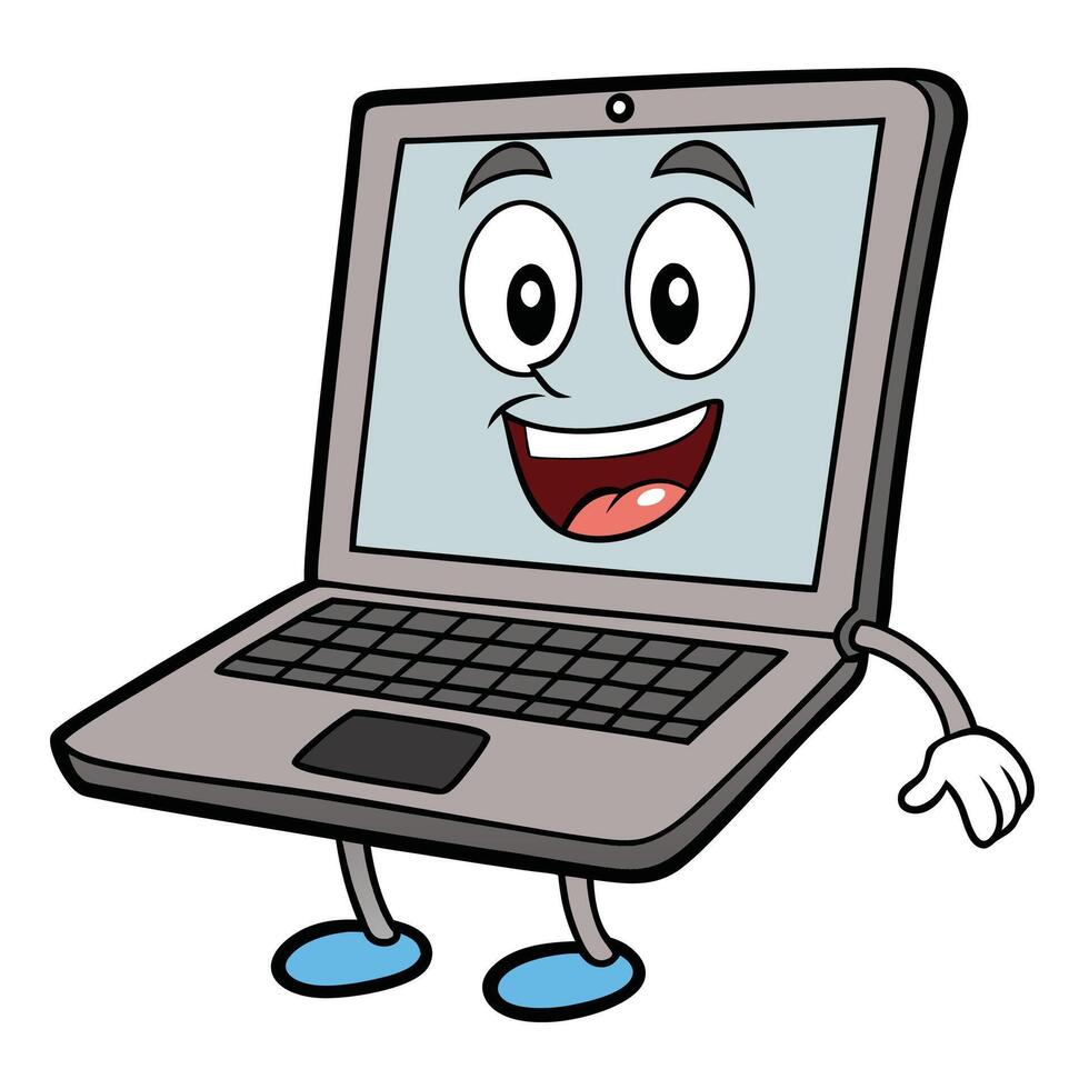 a cartoon laptop character with a smile on his face vector