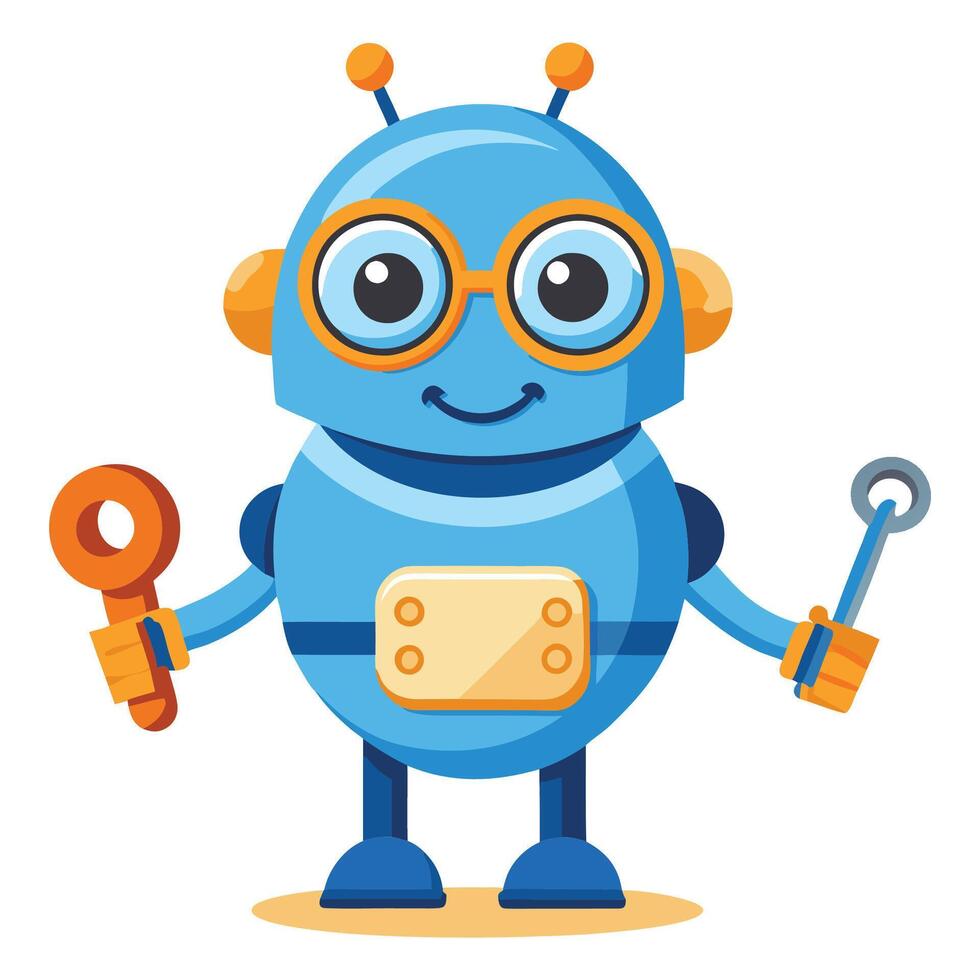 cartoon robot with tools and wrench vector