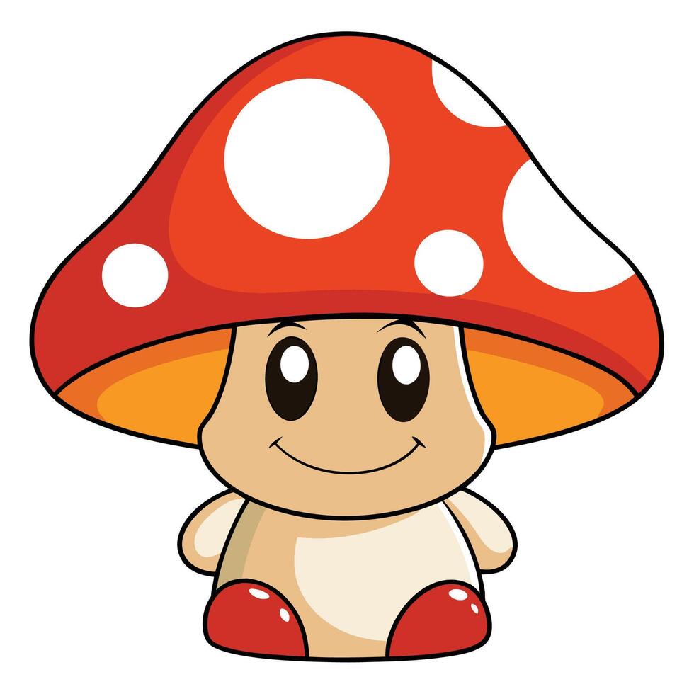 a cartoon mushroom with red eyes and a red hat vector
