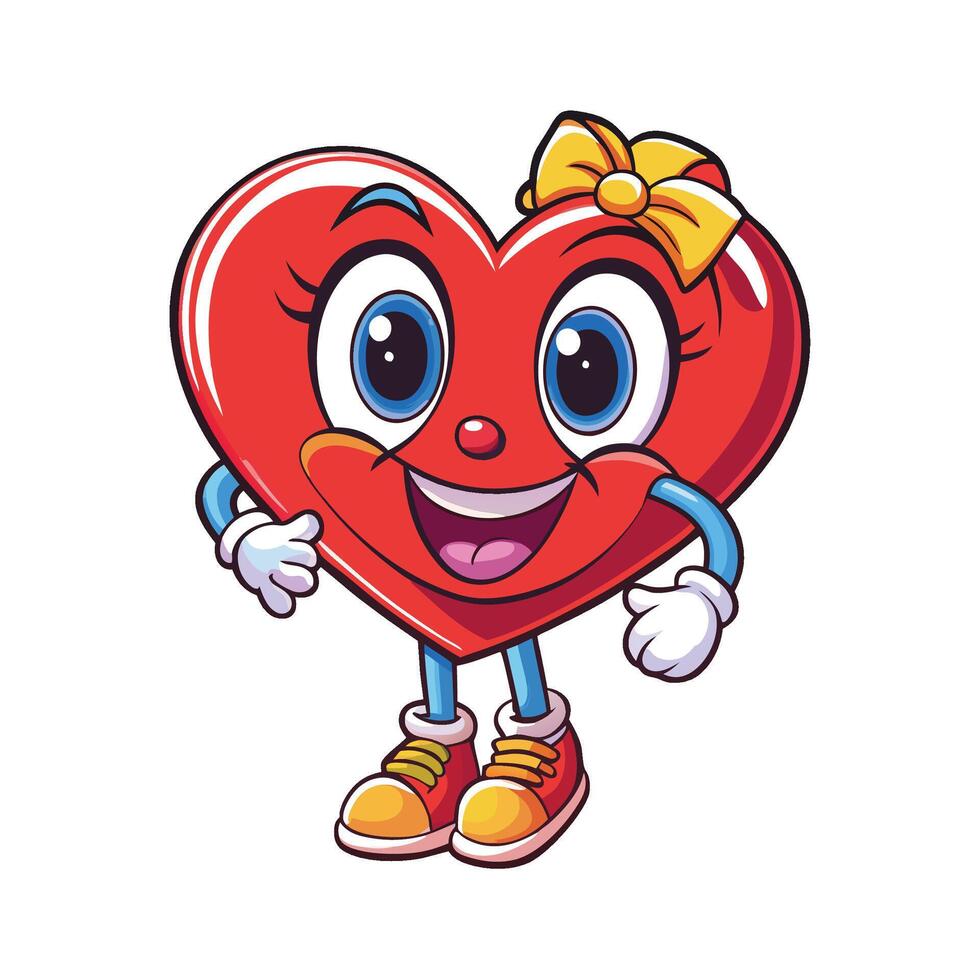 a cartoon heart character with a bow and smile vector