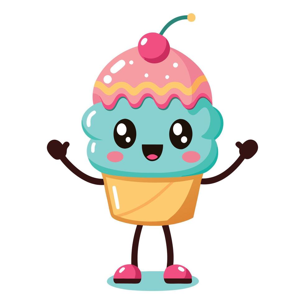 cute ice cream cone character illustration vector