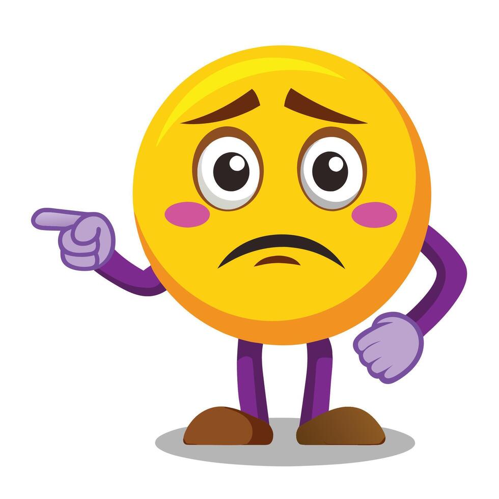 emoticon character with sad face pointing finger at something vector