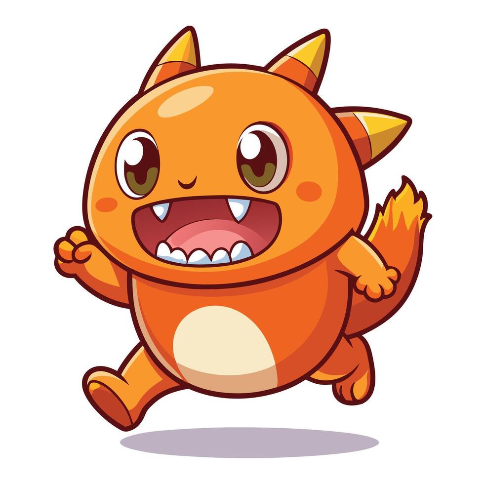 a cartoon orange monster running with its mouth open white background vector