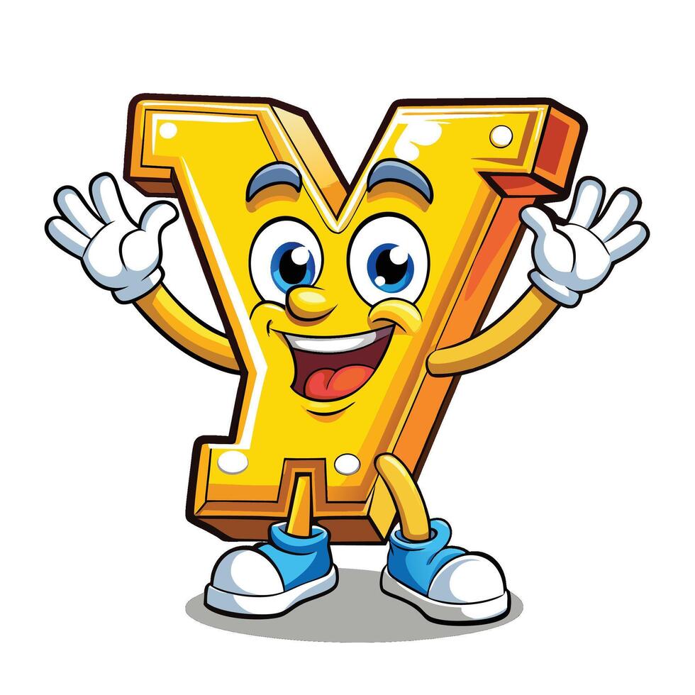 a cartoon letter y character with arms up and hands vector