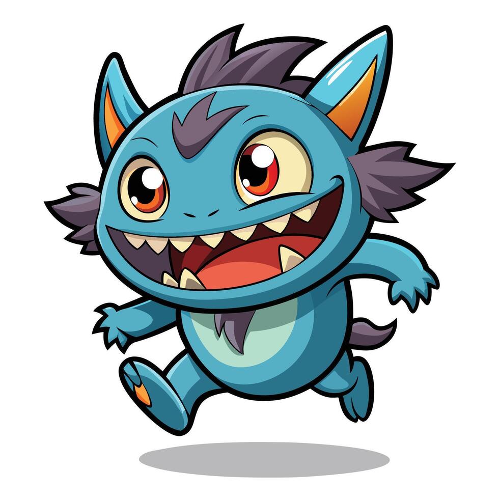 a cartoon blue monster running with big teeth vector
