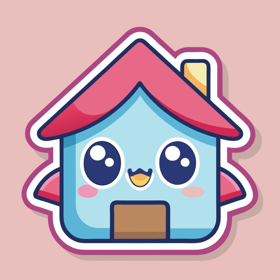 a cute house sticker with a pink roof white background vector