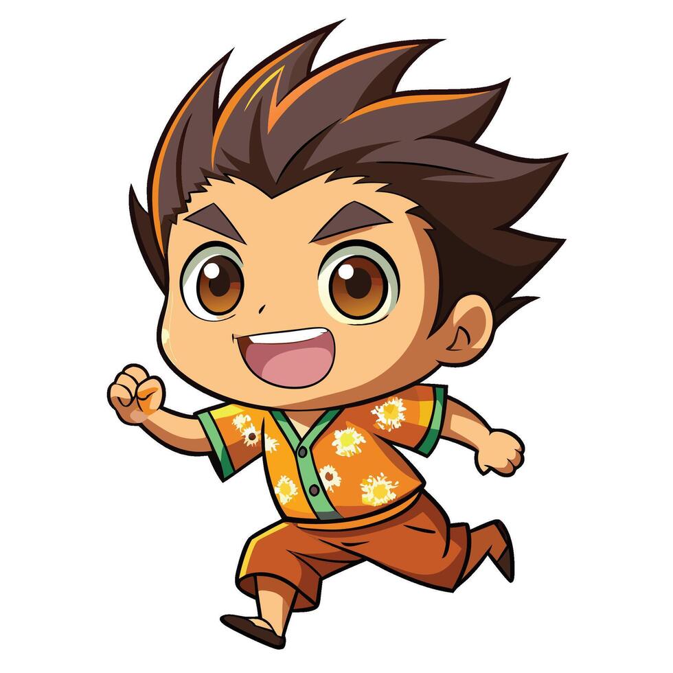 a cartoon boy running with his arms outstretched on a white background vector