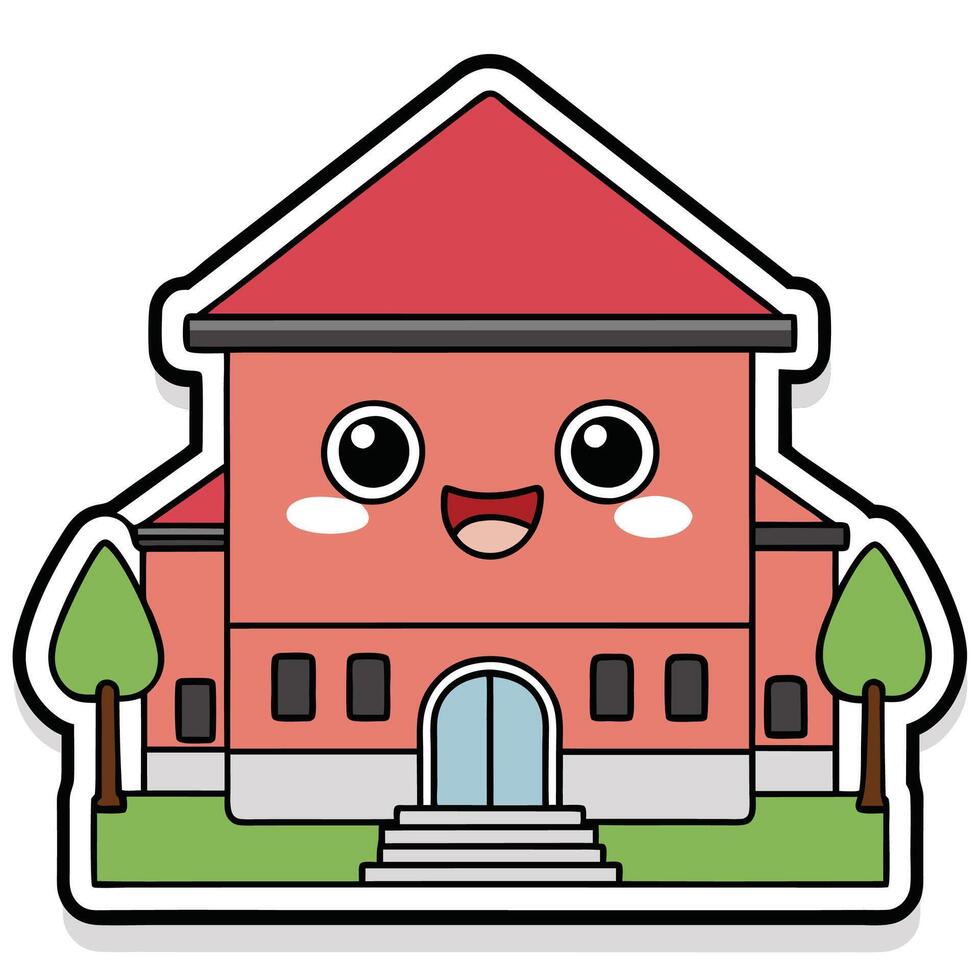 sticker of cute house with eyes and smile vector