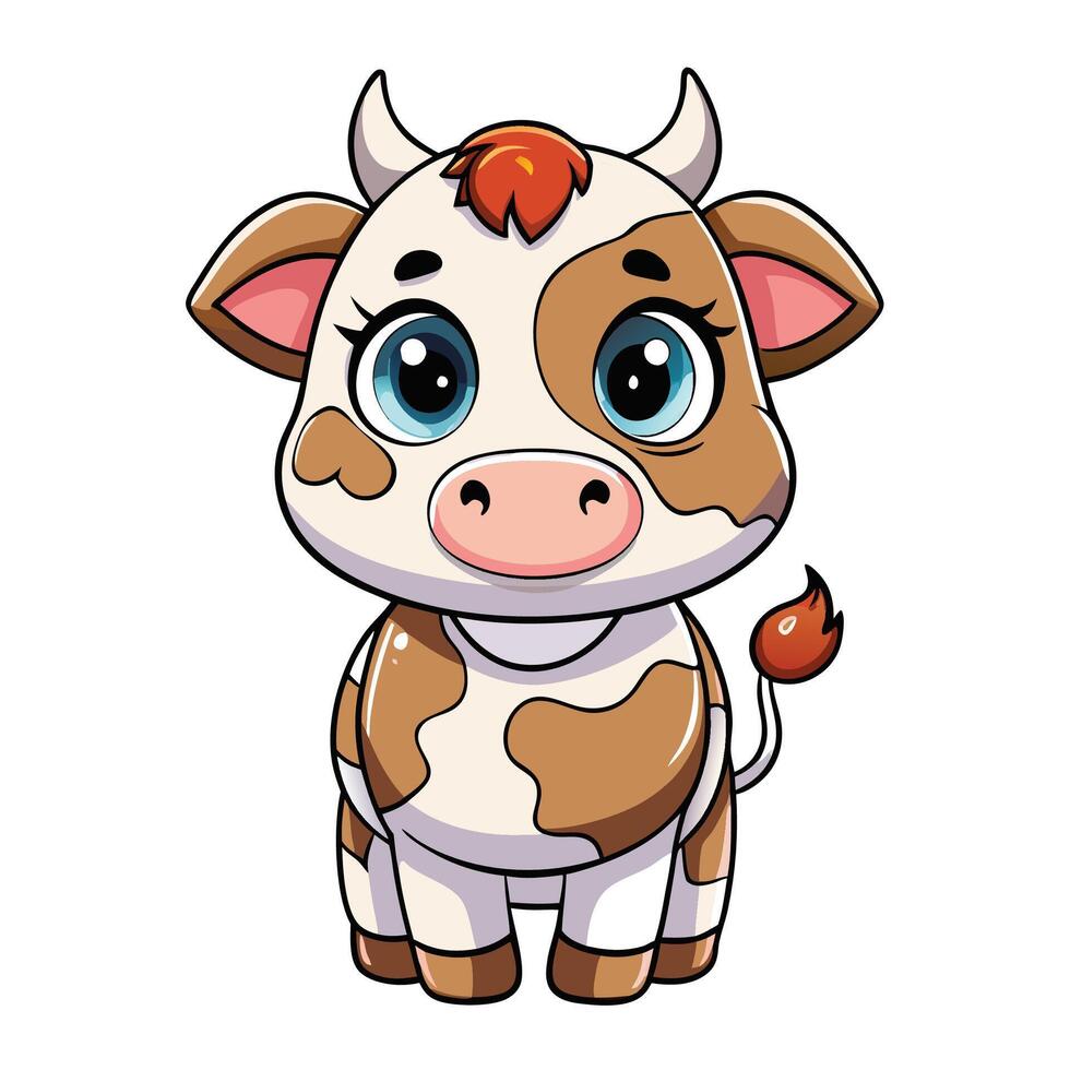 cartoon cow with big eyes and big horns on a white background vector