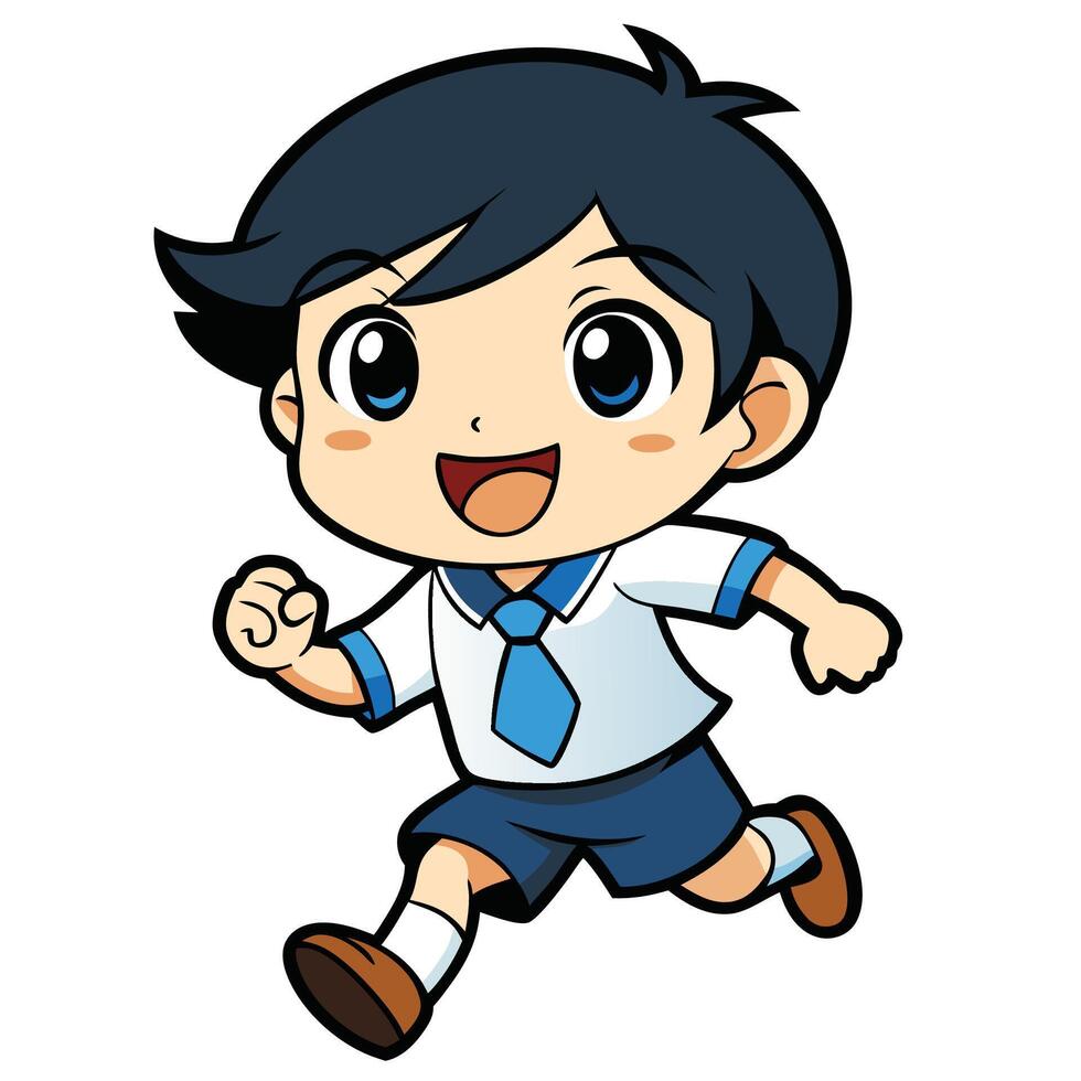 a cartoon boy running with a tie on white background white background vector