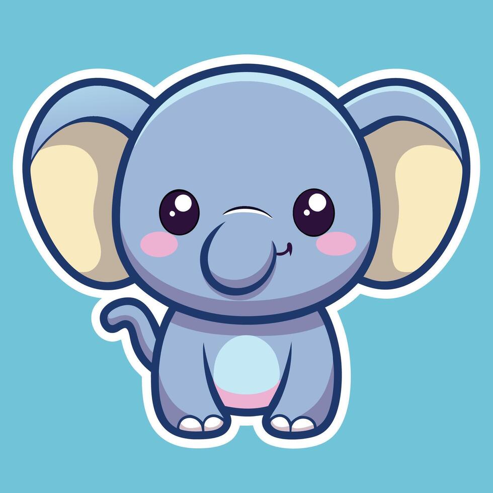 a cute elephant sticker with a blue background white background vector