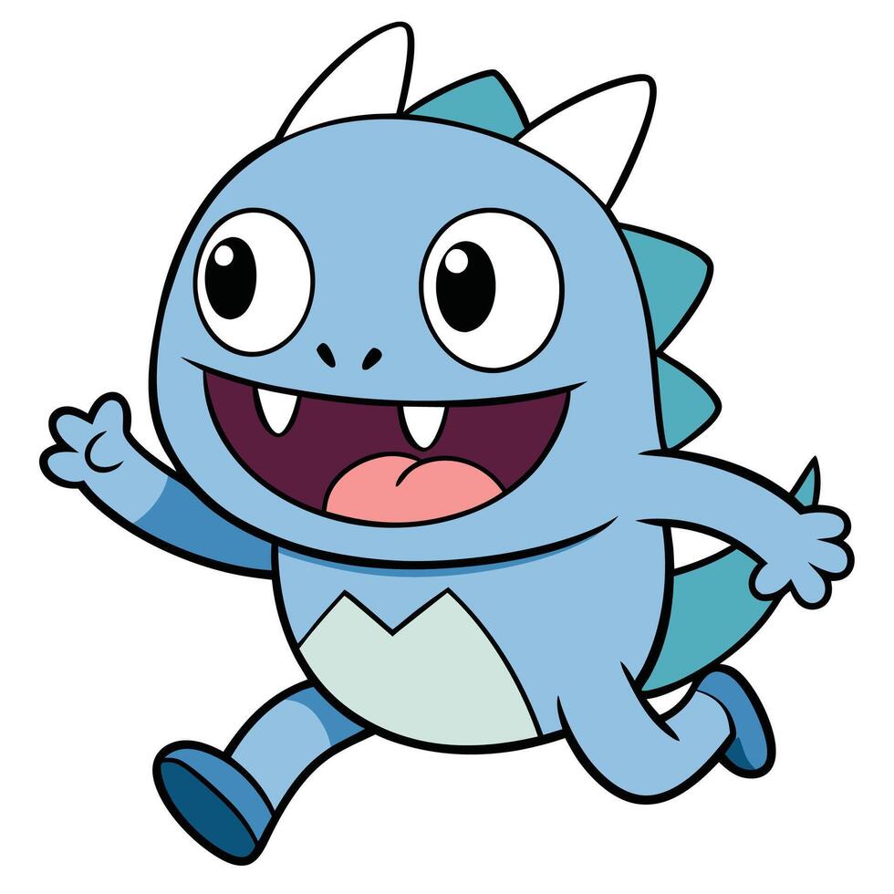 a cartoon blue dinosaur running with its mouth open white background vector