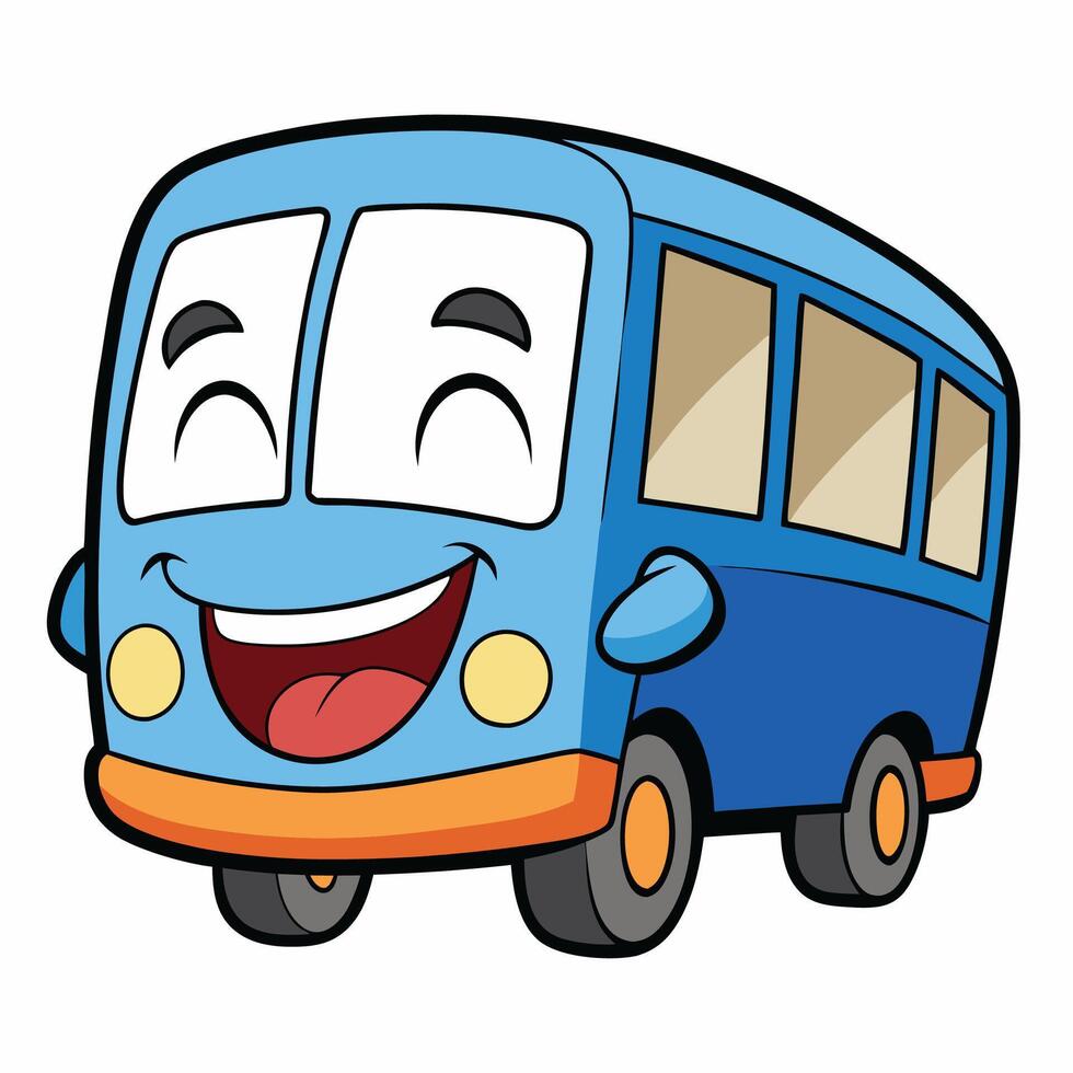 cartoon bus with happy face and smiling eyes white background vector