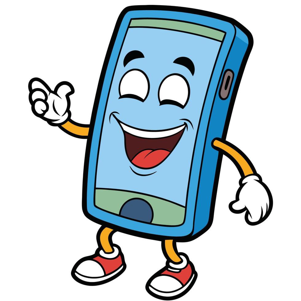 smartphone cartoon character with happy face and thumbs up illustration vector