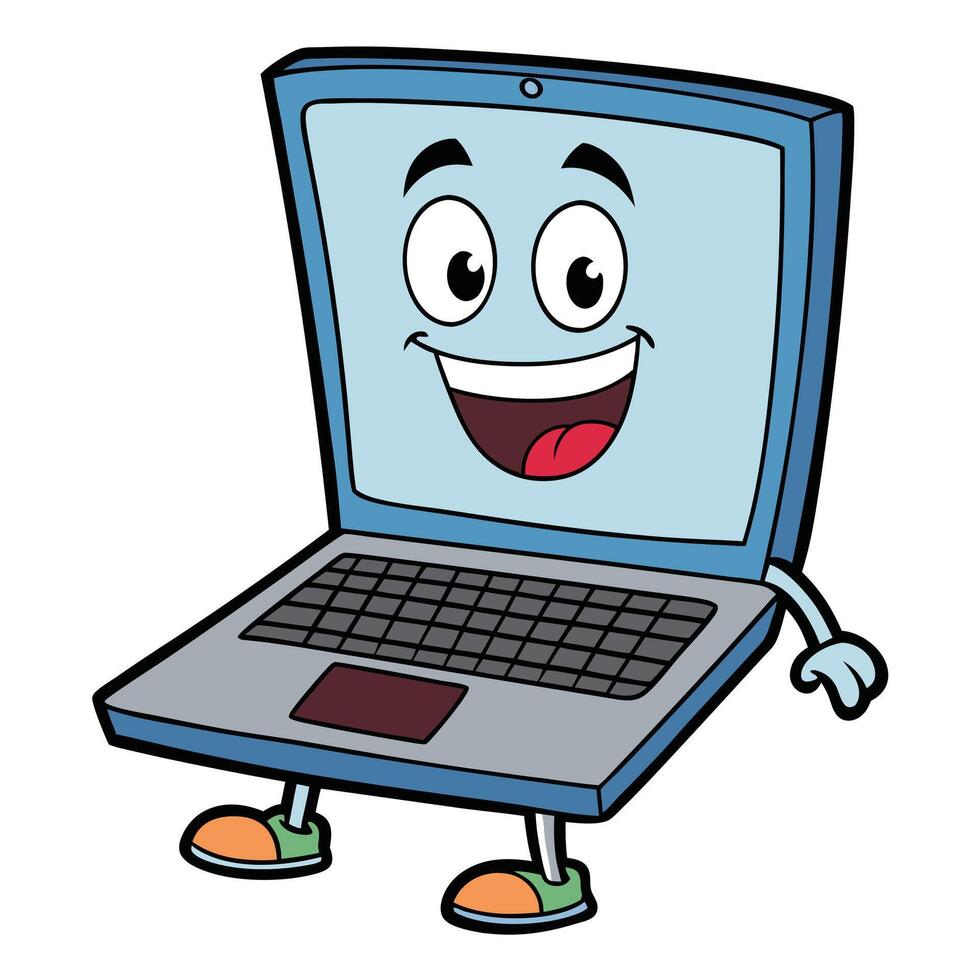 a cartoon laptop character with a smile vector