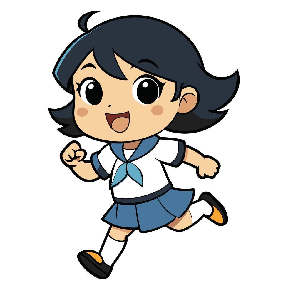 a cartoon girl running in a school uniform vector