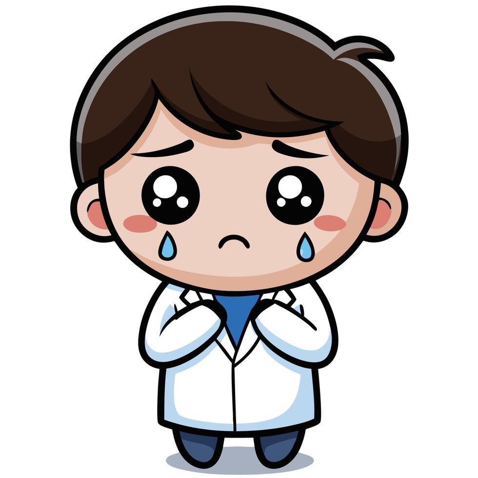 a cartoon doctor crying white background with his hands folded white background white background vector