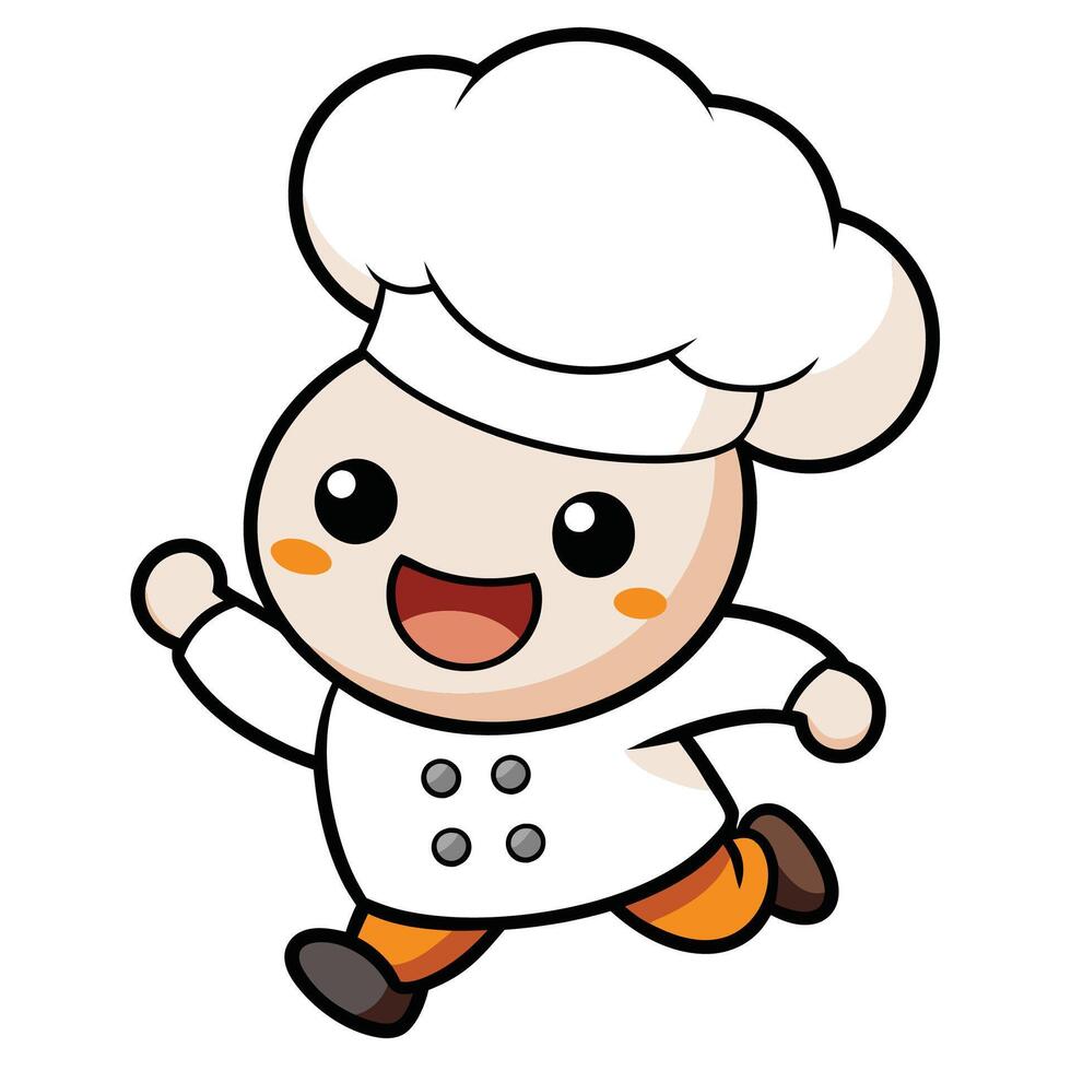 a cartoon chef running with a smile on his face, vector