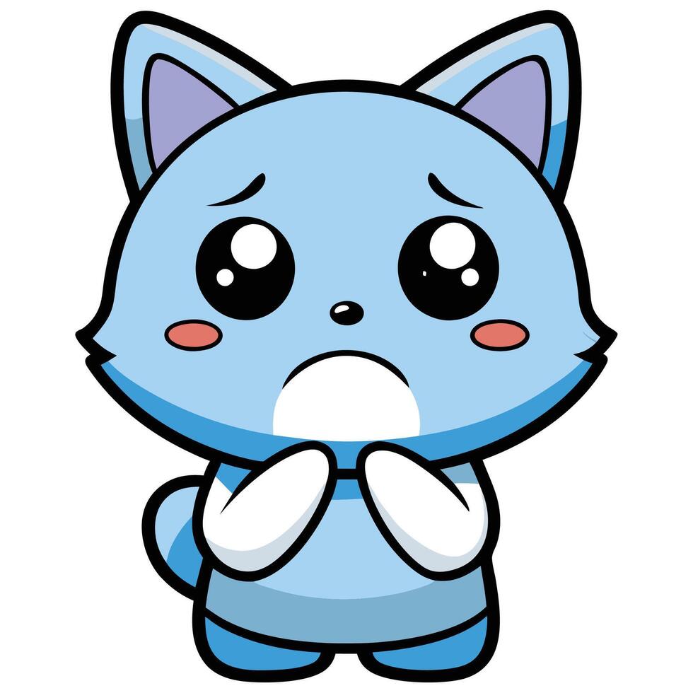 a cartoon blue cat with sad eyes vector