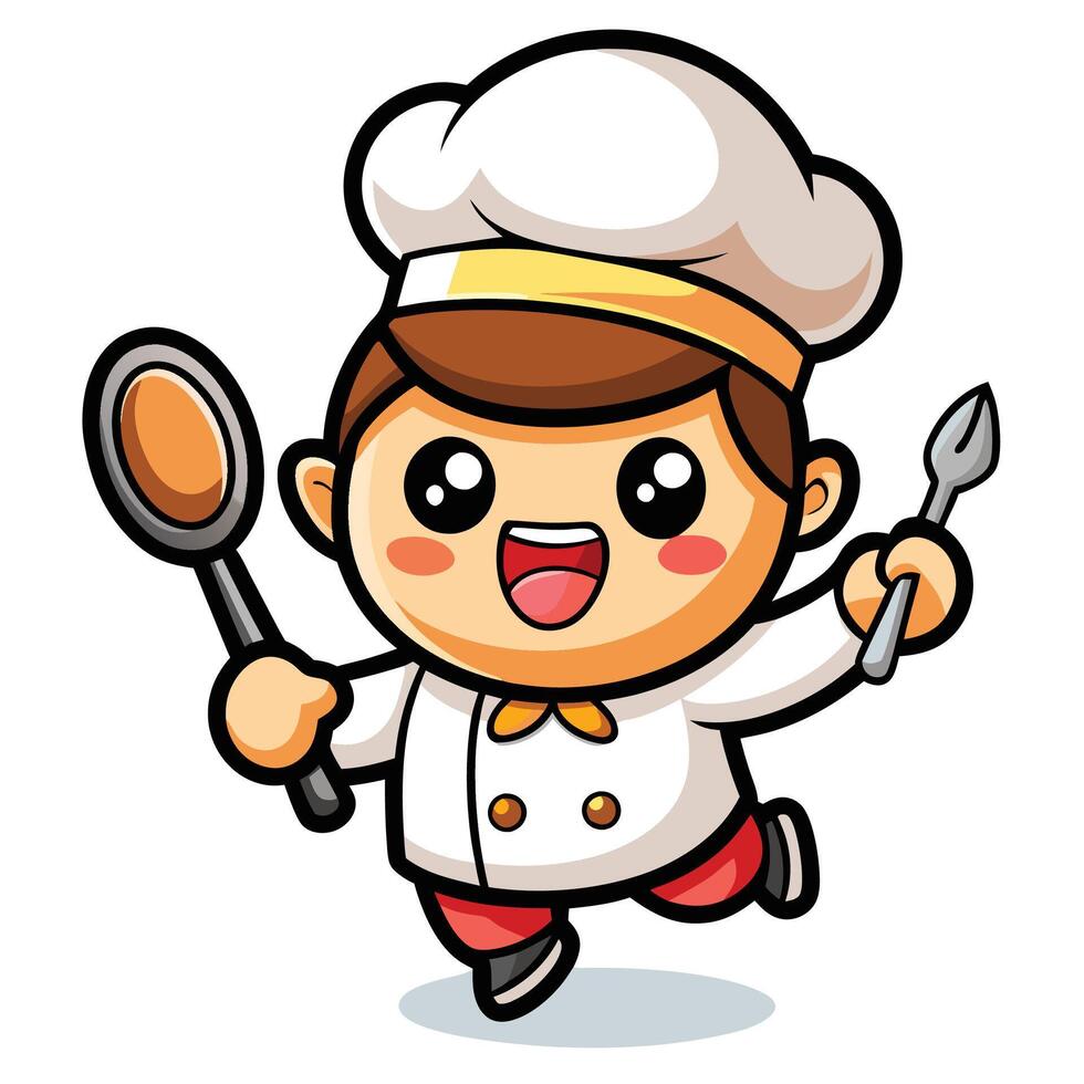 cartoon chef with spatula and fork vector