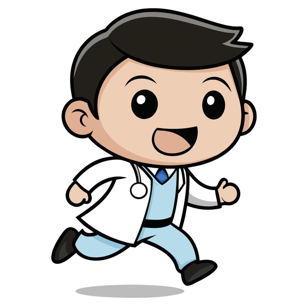 cartoon doctor running with a smile white background vector