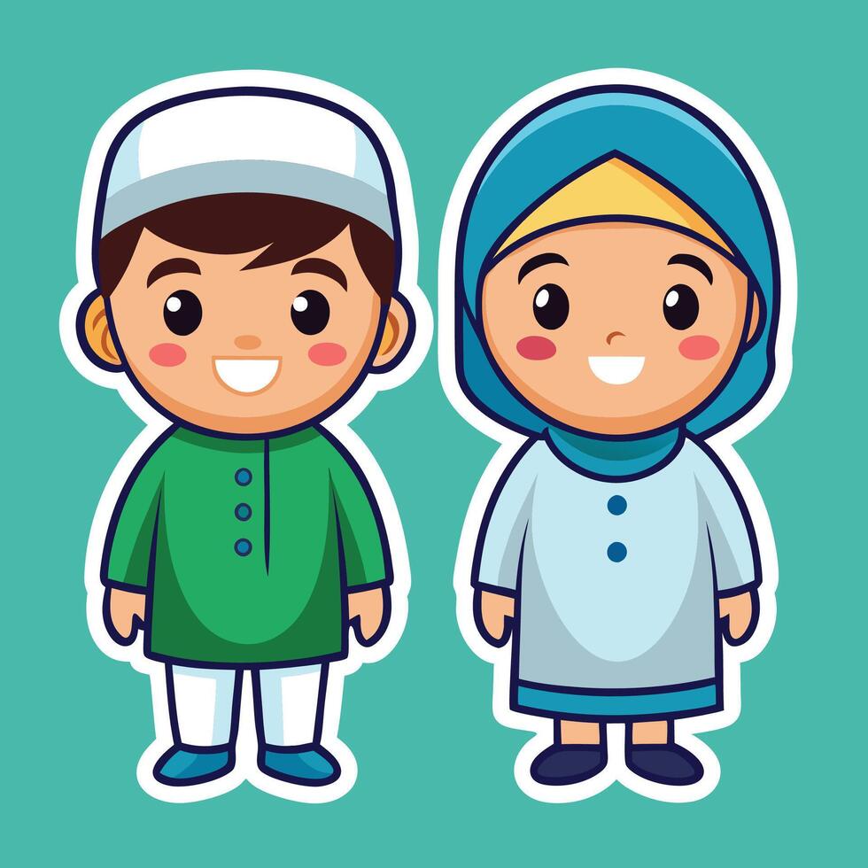 muslim boy and girl in white background clothes white background vector