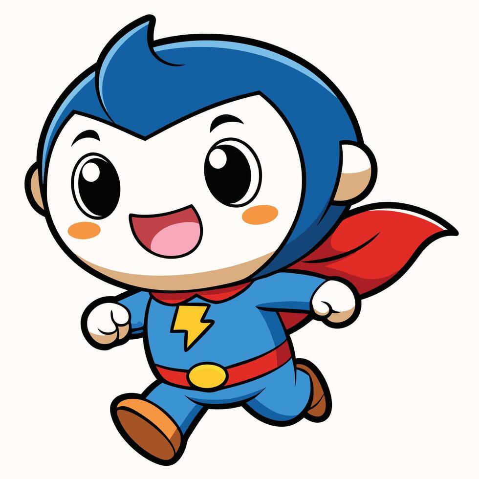 superhero cartoon character running with a blue cape white background vector