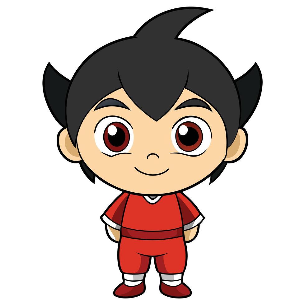 a cartoon boy in red and black white background clothes white background white background vector