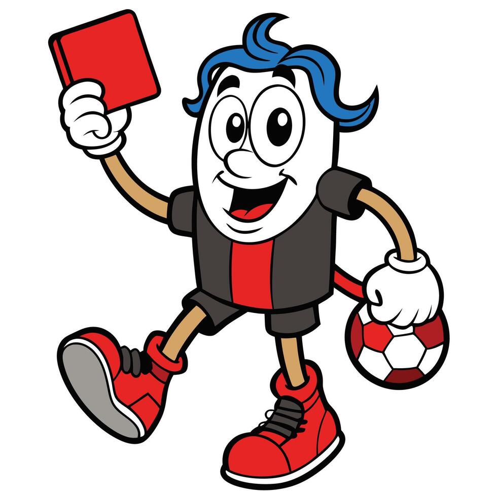 a cartoon soccer player holding a red card vector