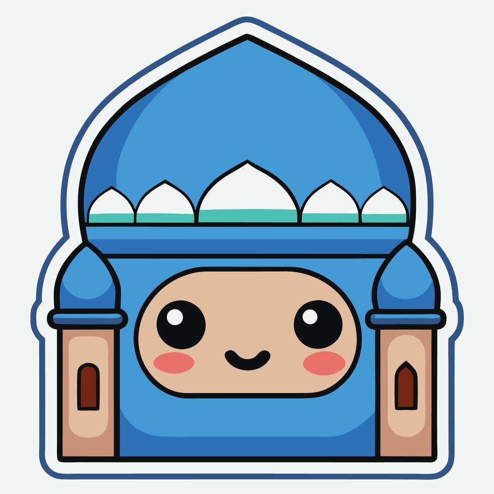 a cartoon blue mosque with a smiling vector