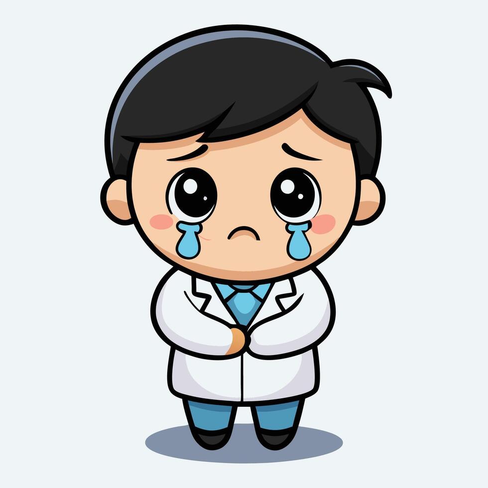 a cartoon doctor crying with his white background hands folded white background white background vector