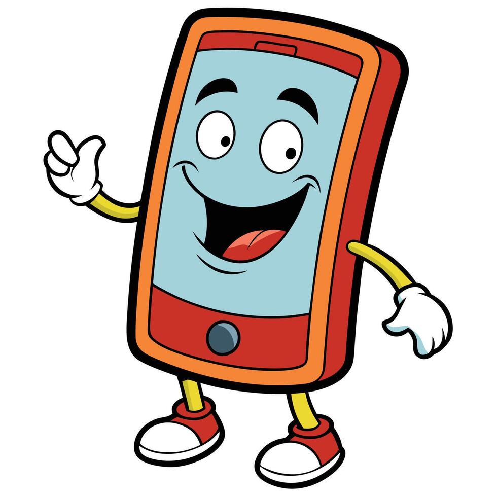 a cartoon mobile phone character waving and smiling illustration vector